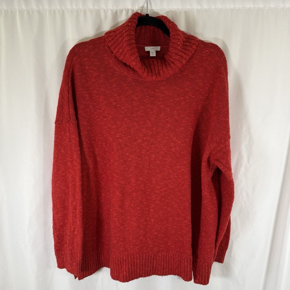 J Jill Sweater Women's Large Petite Red Knit Turtleneck Cotton Blend Pullover
